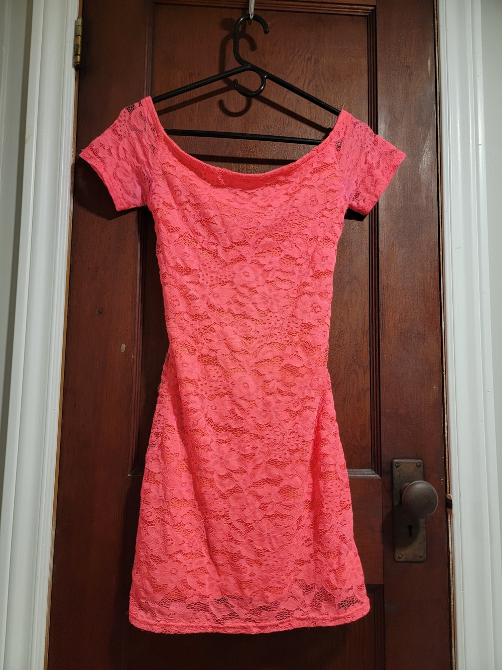 Women's Coral Lace Off-Shoulder Y2k Dress